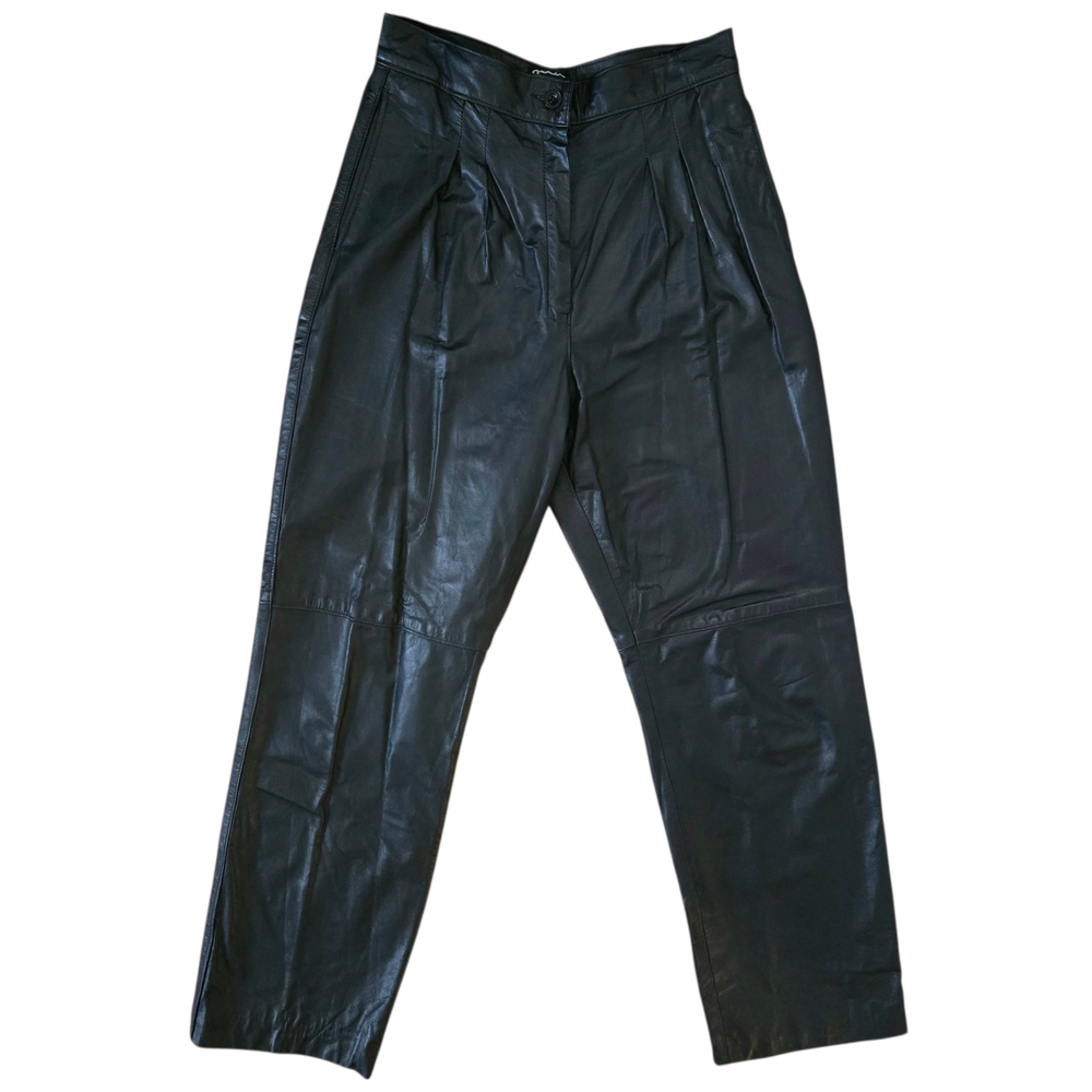 Vintage Comint High Waisted Leather Pants Women Size 13/14 Black Pleated Zip Fly